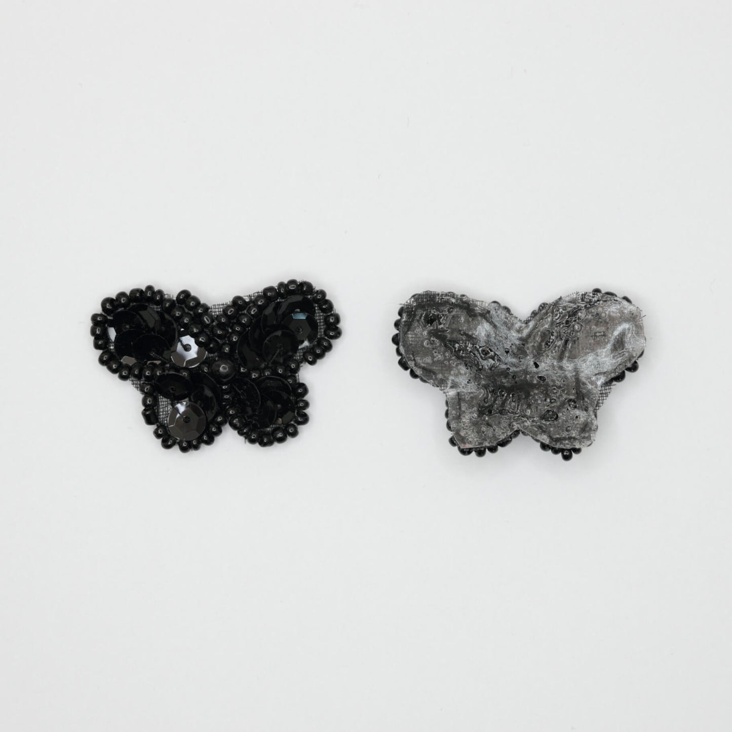 30mm x 20mm Black Sequin and Bead Small Butterfly Iron-On Motifs 2pk