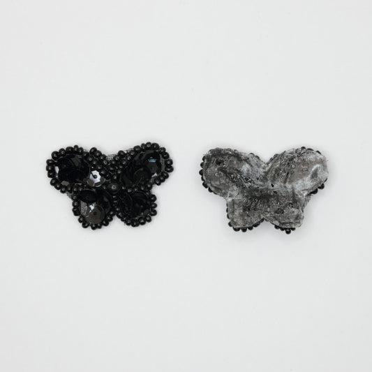 30mm x 20mm Black Sequin and Bead Small Butterfly Iron-On Motifs 2pk