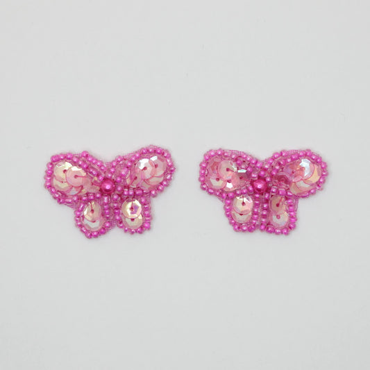 30mm x 20mm Cerise Sequin & Bead Small Butterfly Iron-On Motifs 2pk