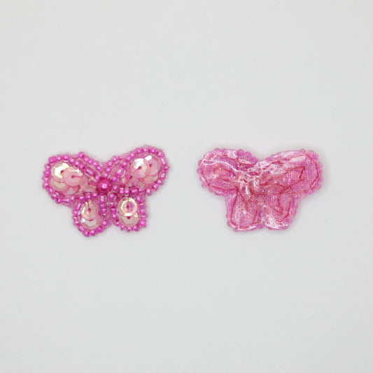 30mm x 20mm Cerise Sequin & Bead Small Butterfly Iron-On Motifs 2pk