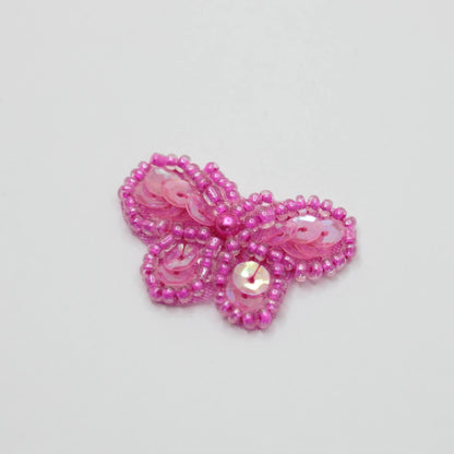 30mm x 20mm Cerise Sequin & Bead Small Butterfly Iron-On Motifs 2pk
