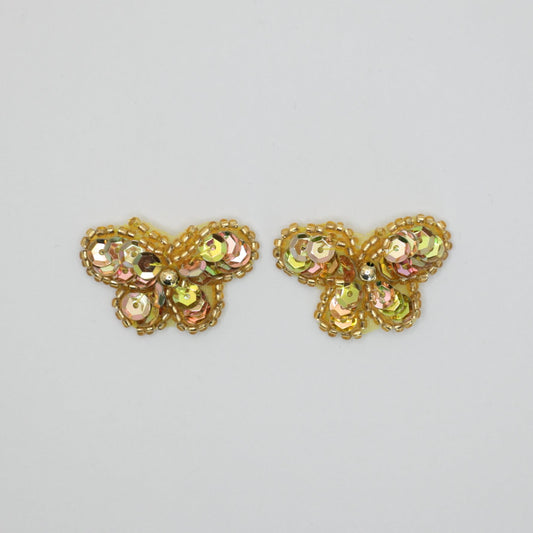 30mm x 20mm Gold Iron-On Sequin & Bead Small Butterfly Iron-On Motifs 2pk