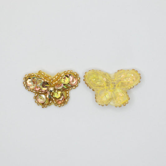 30mm x 20mm Gold Iron-On Sequin & Bead Small Butterfly Iron-On Motifs 2pk