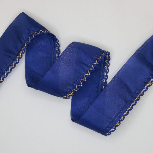 40mm Blue Satin Trim w/Gold Edge per/metre