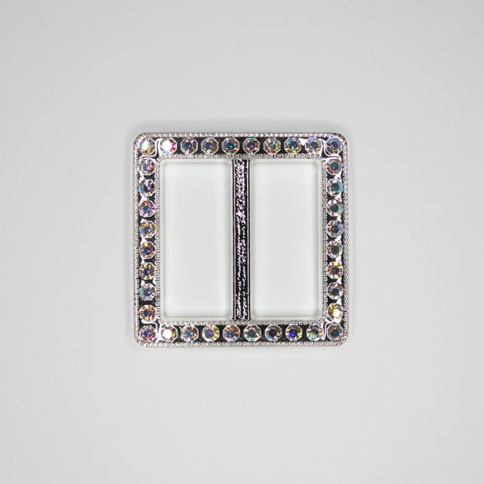 40mm Silver Plastic Crystal Square Belt Buckle