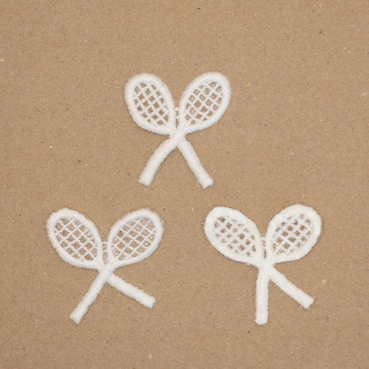 40mm White Tennis Rackets Design Iron-On Motifs 3pk