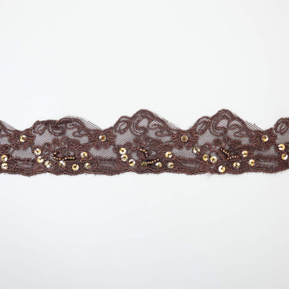 50mm Brown Lace with Beads and Sequins 2m