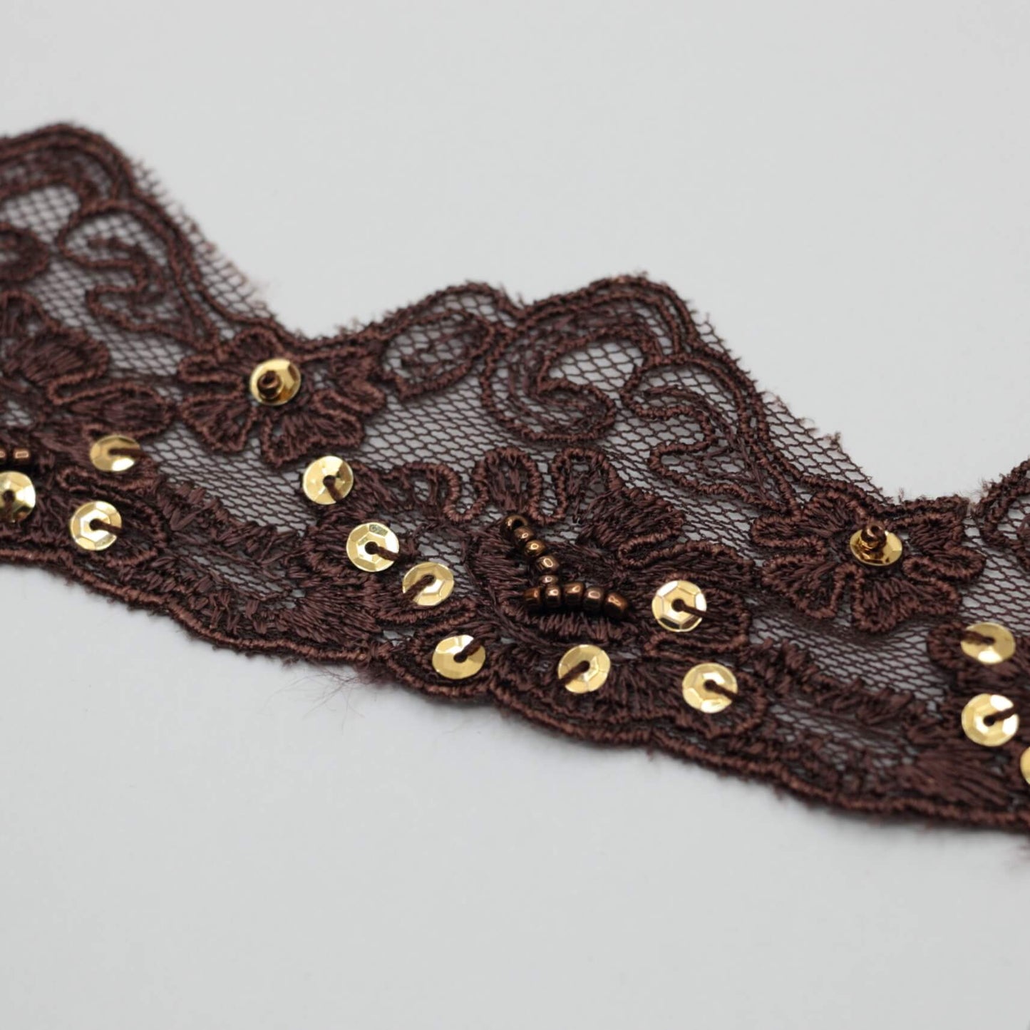 50mm Brown Lace with Beads and Sequins 2m