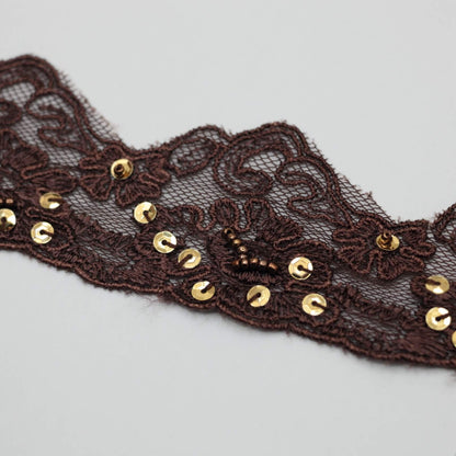 50mm Brown Lace with Beads and Sequins 2m