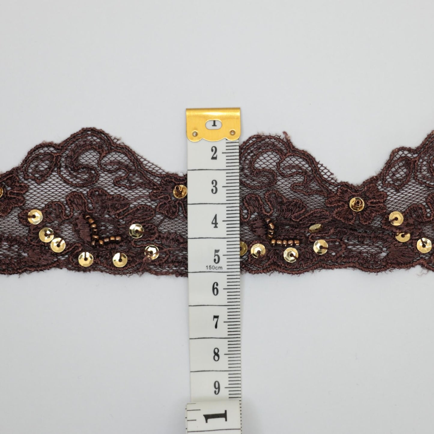50mm Brown Lace with Beads and Sequins 2m