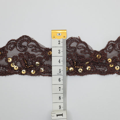 50mm Brown Lace with Beads and Sequins 2m