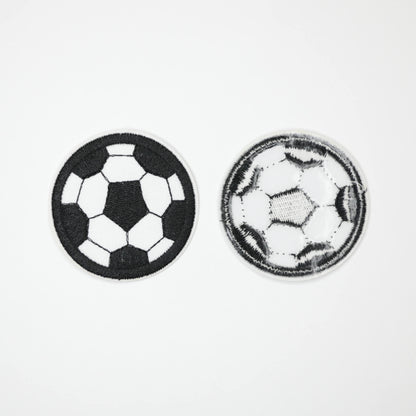 55mm Black and White Football Embroidered Iron-On Patches 2pk