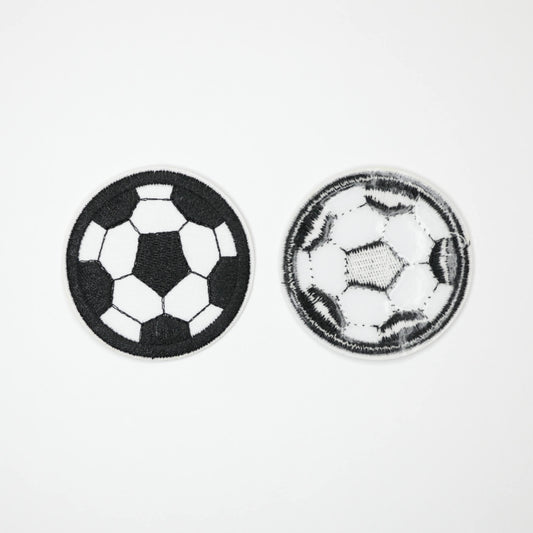 55mm Black and White Football Embroidered Iron-On Patches 2pk