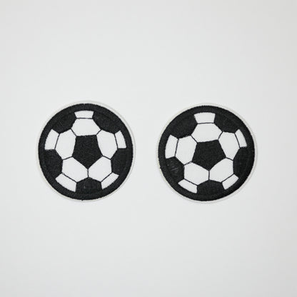 55mm Black and White Football Embroidered Iron-On Patches 2pk
