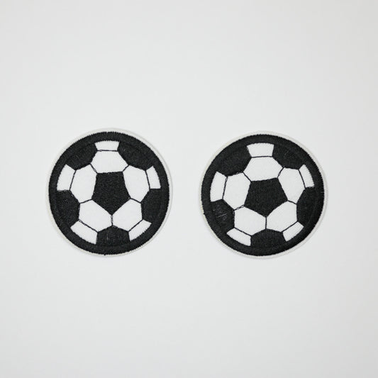 55mm Black and White Football Embroidered Iron-On Patches 2pk