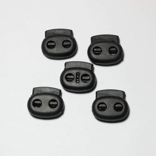 5mm Black Nylon Twin-Hole Drawstring Spring-Snap Button Toggle 5pk