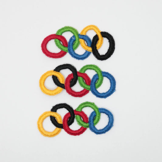 6.5cm x 3cm Bright Coloured Embroidered Rings Sew-On Motifs 3pk