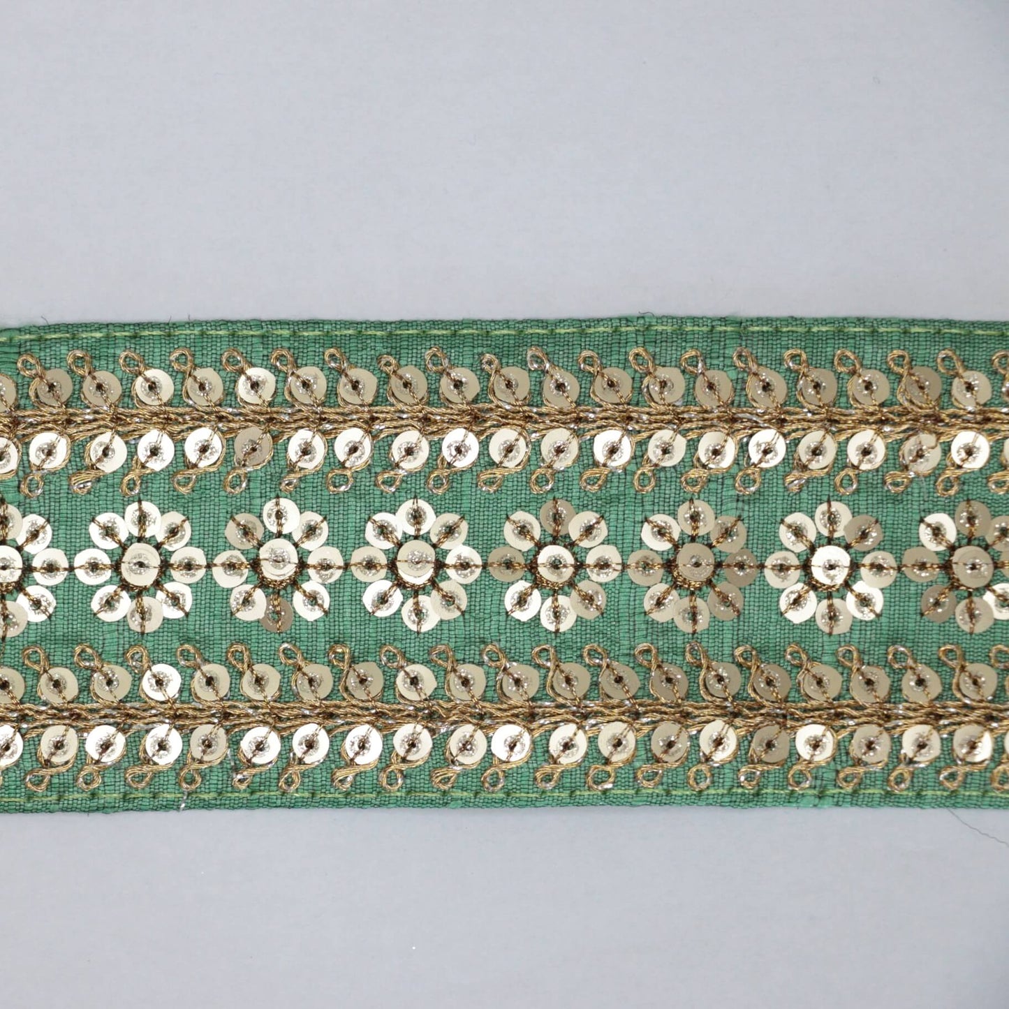 60mm Green/Gold Flower Trim per/metre