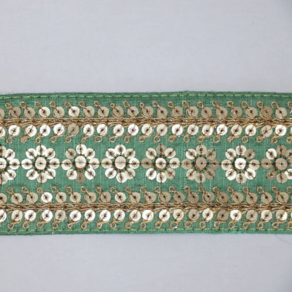 60mm Green/Gold Flower Trim per/metre