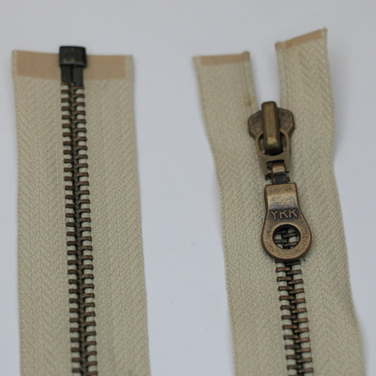 62cm (24.5-inch) YKK Fawn Open-End Zip With Old Gold Metal Teeth