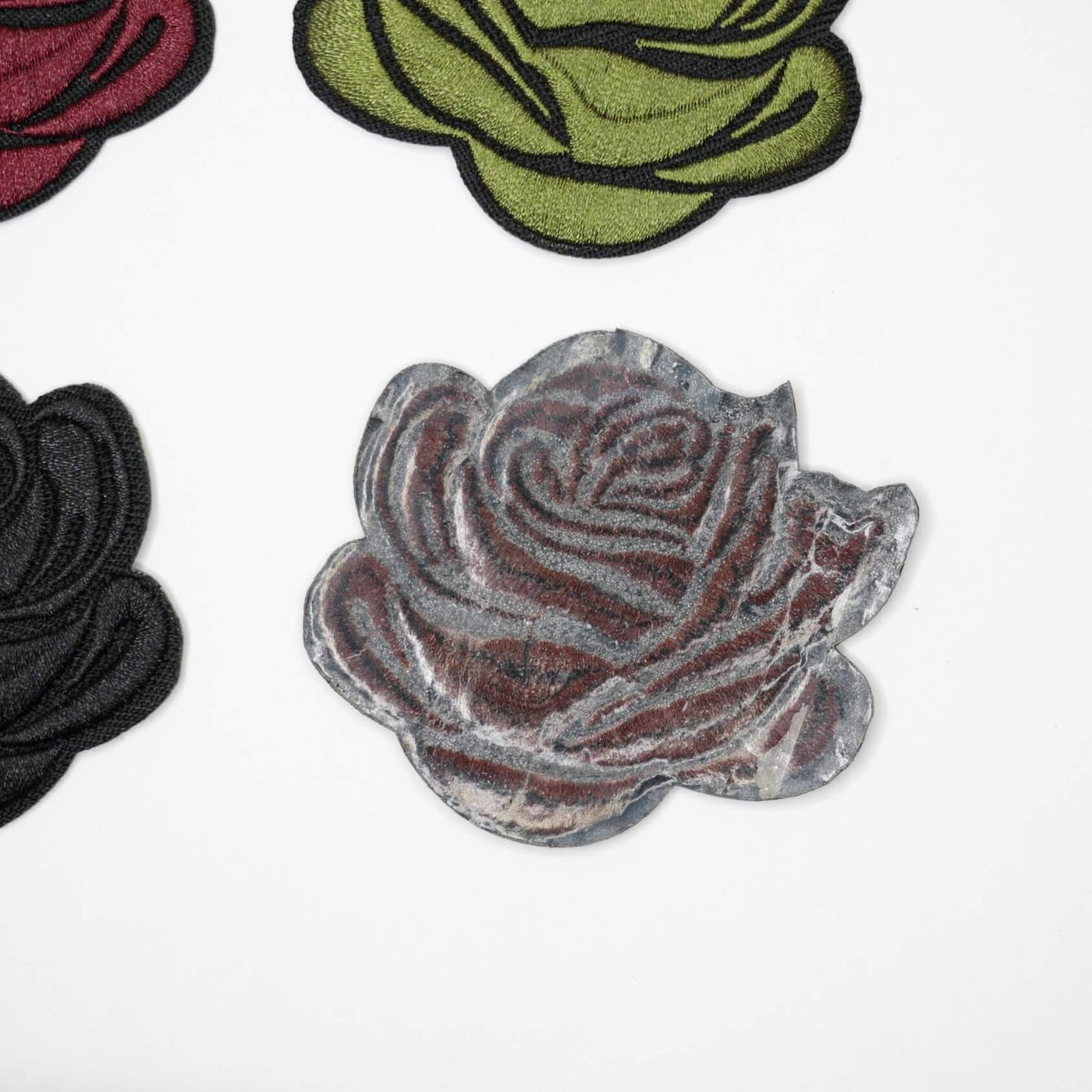 65mm x 57mm Assorted Dark Colours Rose Flower Iron-On Patches 4pk