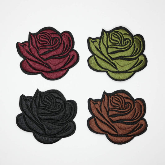 65mm x 57mm Assorted Dark Colours Rose Flower Iron-On Patches 4pk