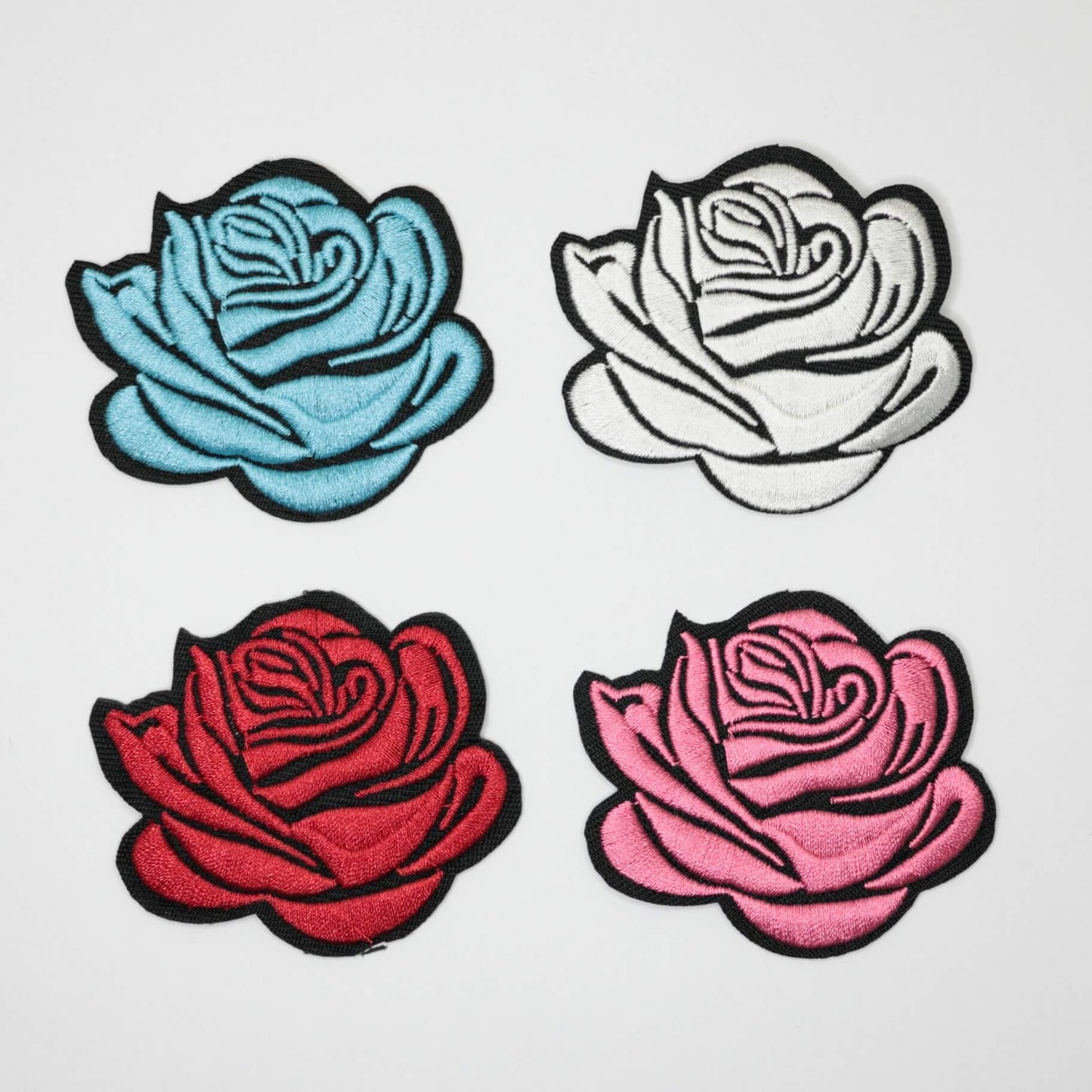 65mm x 57mm Assorted Light Colours Rose Flower Iron-On Patches 4pk