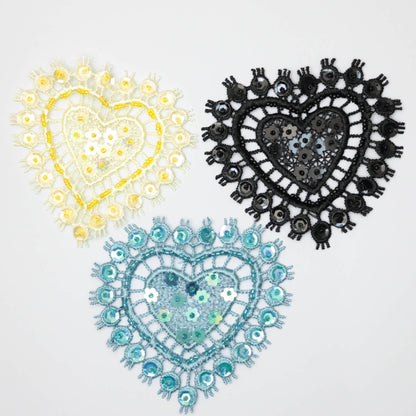 80mm Assorted Colour Lace Heart Motifs Beads & Sequins 3pk