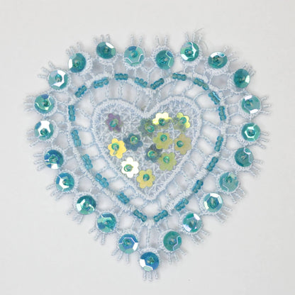80mm Lilac/Light Pink/Light Turquoise Lace Heart Motifs With Beads & Sequins 3pk