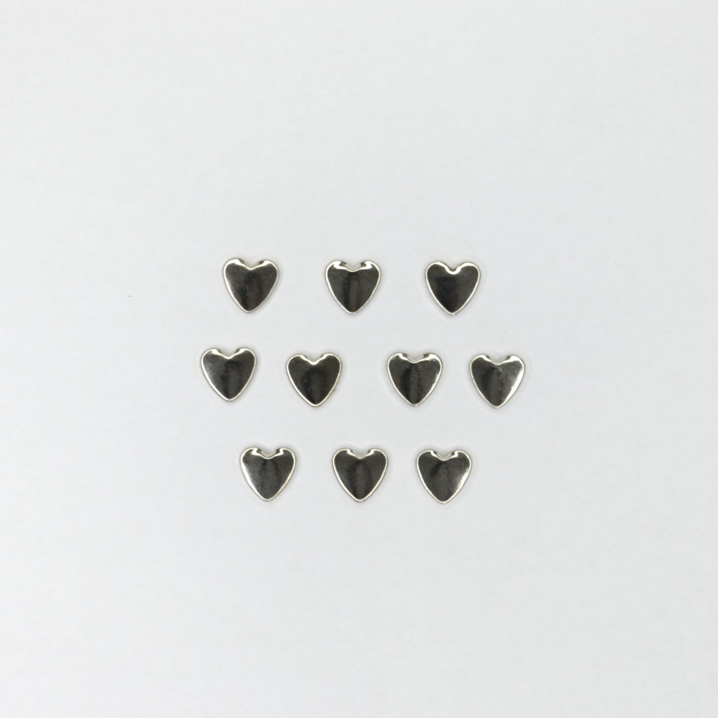 9mm x 10mm Silver Metallic Heart Studs 10pk
