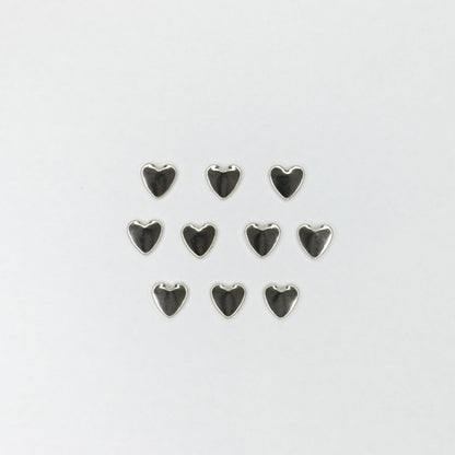 9mm x 10mm Silver Metallic Heart Studs 10pk