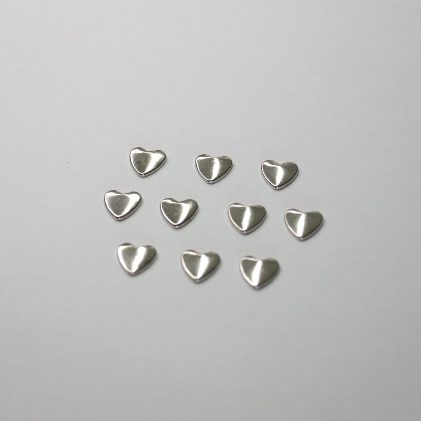 9mm x 10mm Silver Metallic Heart Studs 10pk