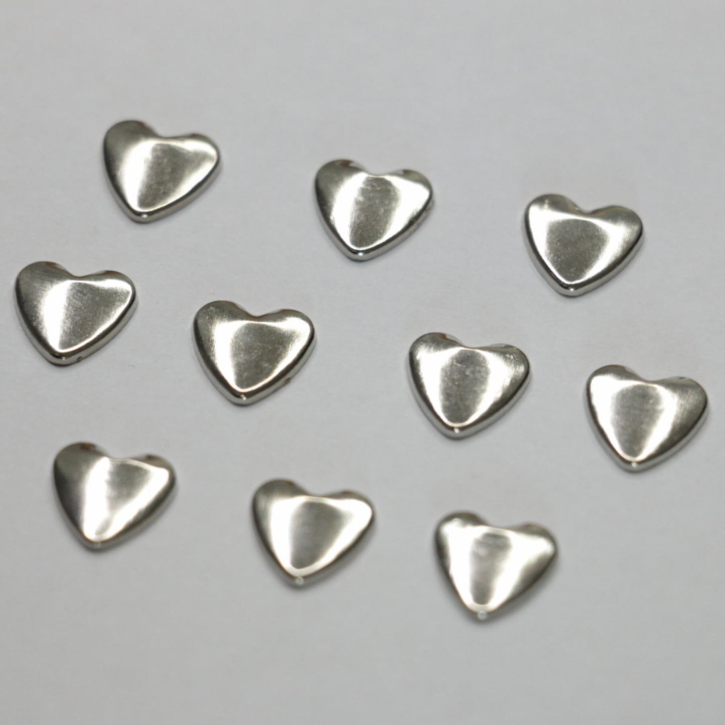 9mm x 10mm Silver Metallic Heart Studs 10pk