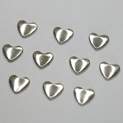 9mm x 10mm Silver Metallic Heart Studs 10pk
