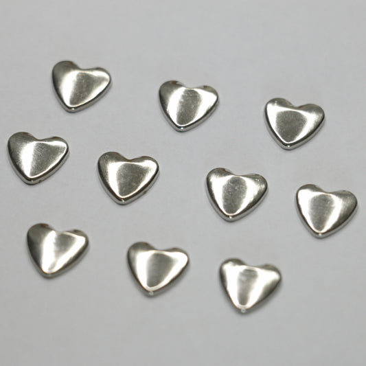 9mm x 10mm Silver Metallic Heart Studs 10pk