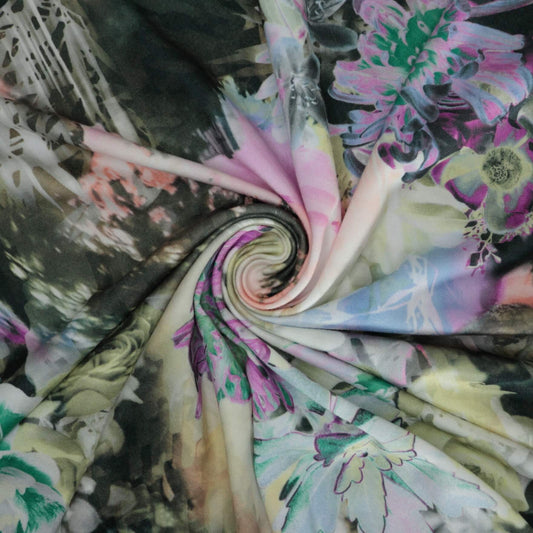 Abstract Watercolour Floral Jersey per/metre