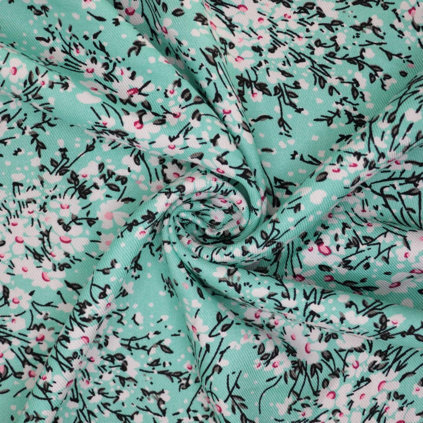 Aqua Floral Cotton Twill per/metre