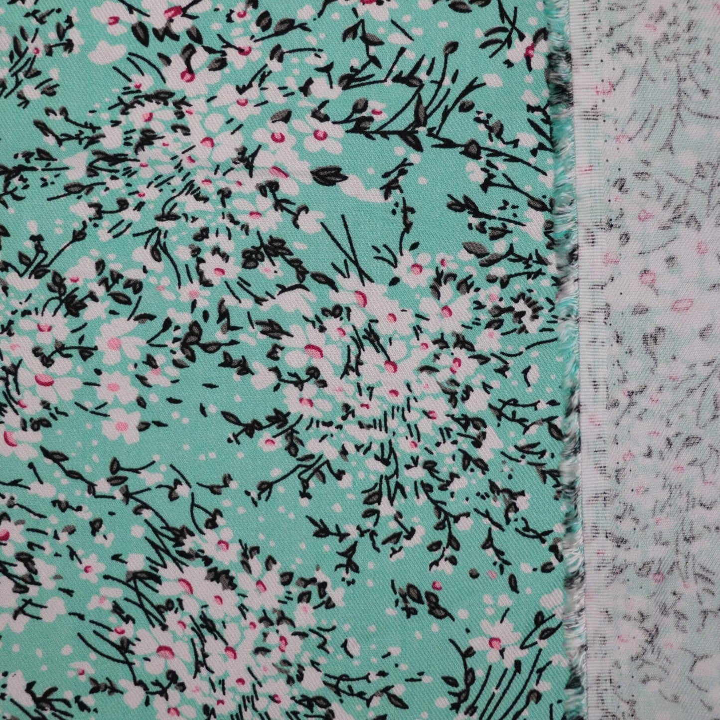 Aqua Floral Cotton Twill per/metre