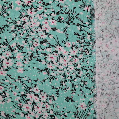 Aqua Floral Cotton Twill per/metre