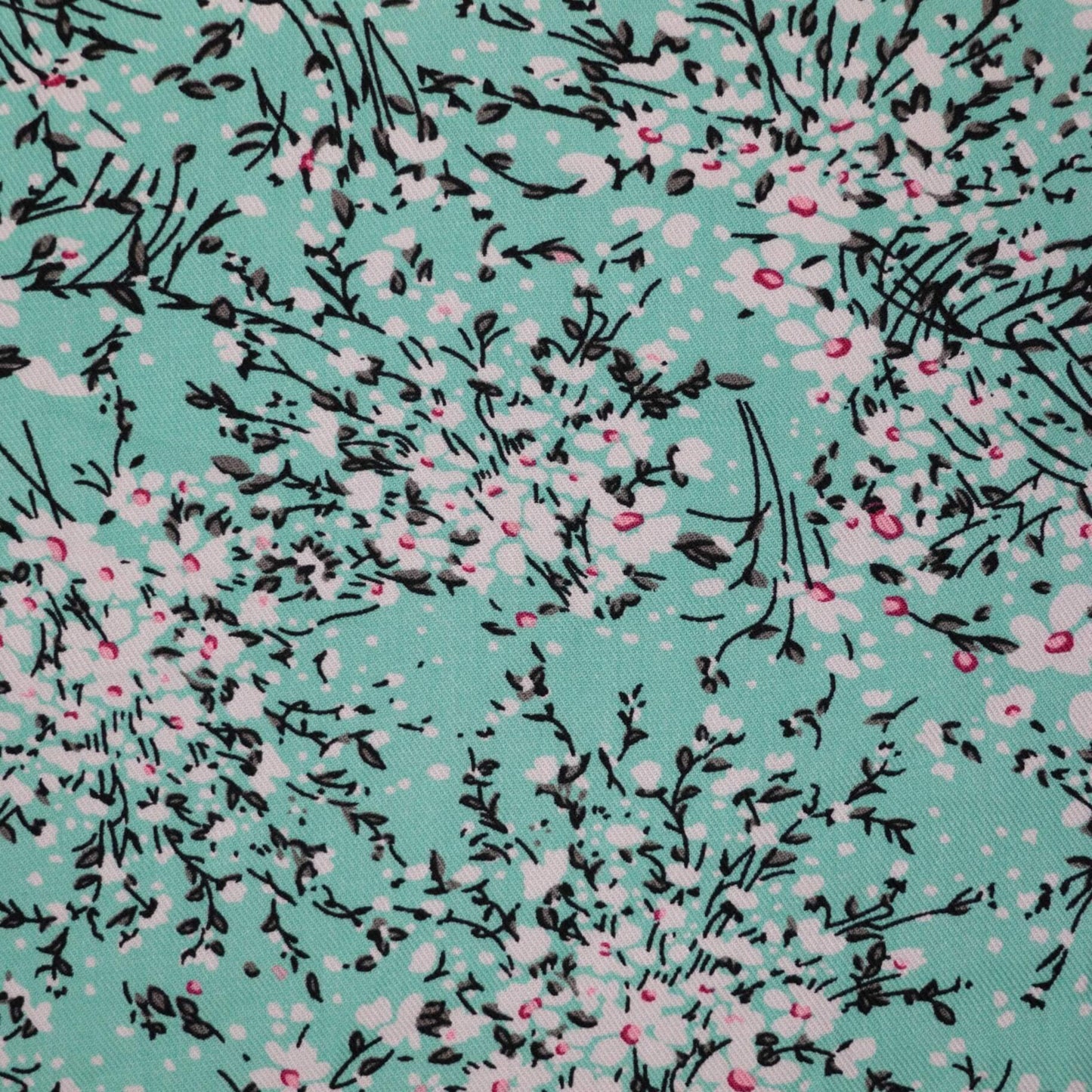 Aqua Floral Cotton Twill per/metre