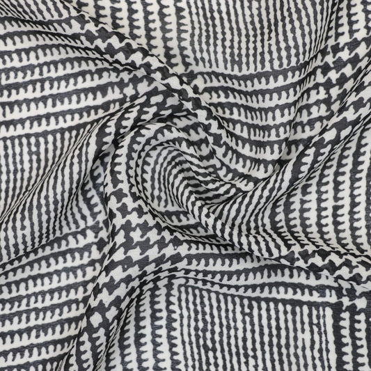 B&W Houndstooth Check Print Georgette per/metre