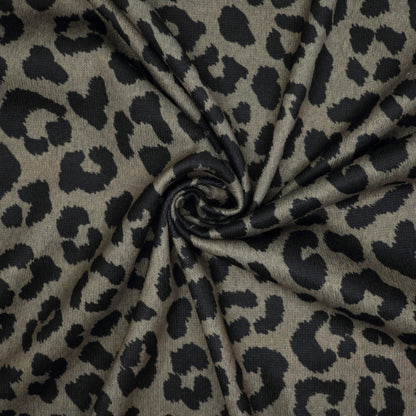 Beige Leopard Print Knit Jersey per/metre