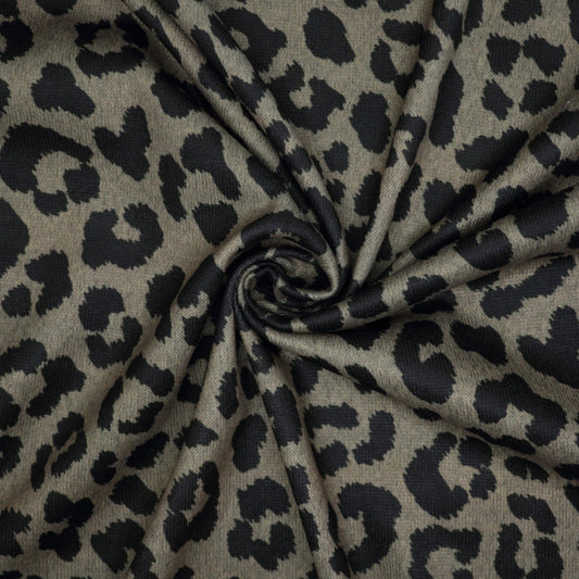 Beige Leopard Print Knit Jersey per/metre