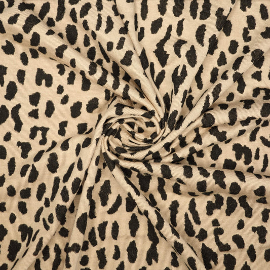 Beige & Black Leopard Print Jersey 1m