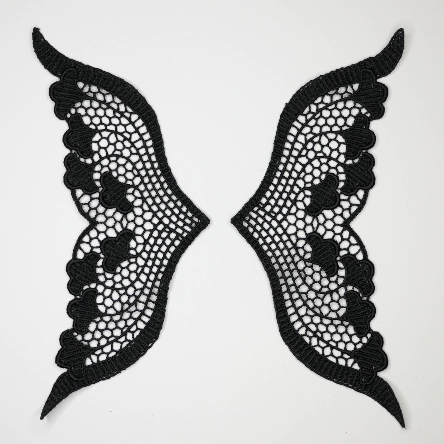 Black Butterfly Wings Embroidered Appliques Pair