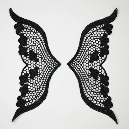 Black Butterfly Wings Embroidered Appliques Pair