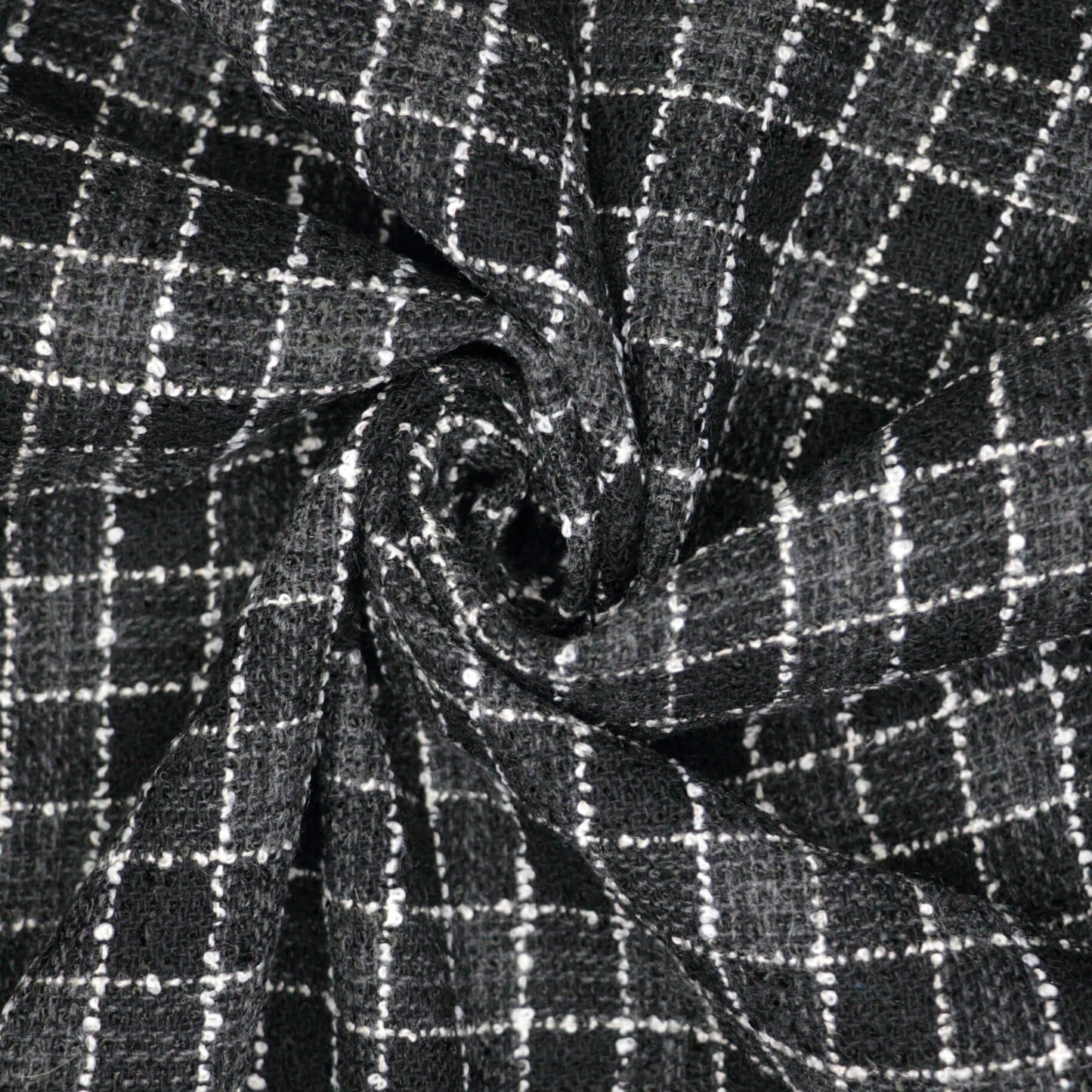 Black Check Wool Blend Boucle per/metre