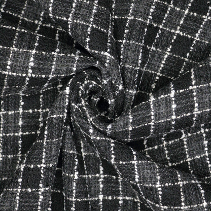 Black Check Wool Blend Boucle per/metre