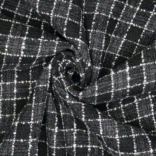Black Check Wool Blend Boucle per/metre