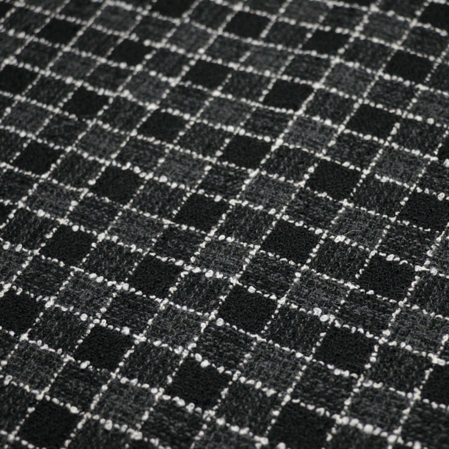 Black Check Wool Blend Boucle per/metre